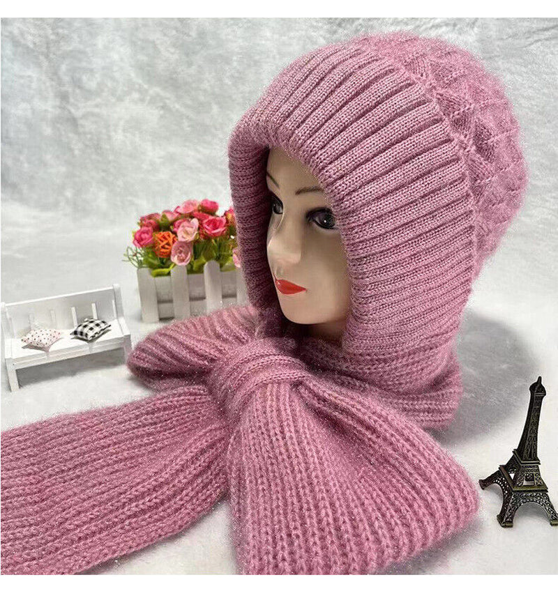 Integrated Ear Protection Windproof Cap Scarf Knitting Thickening Hat Winter UK