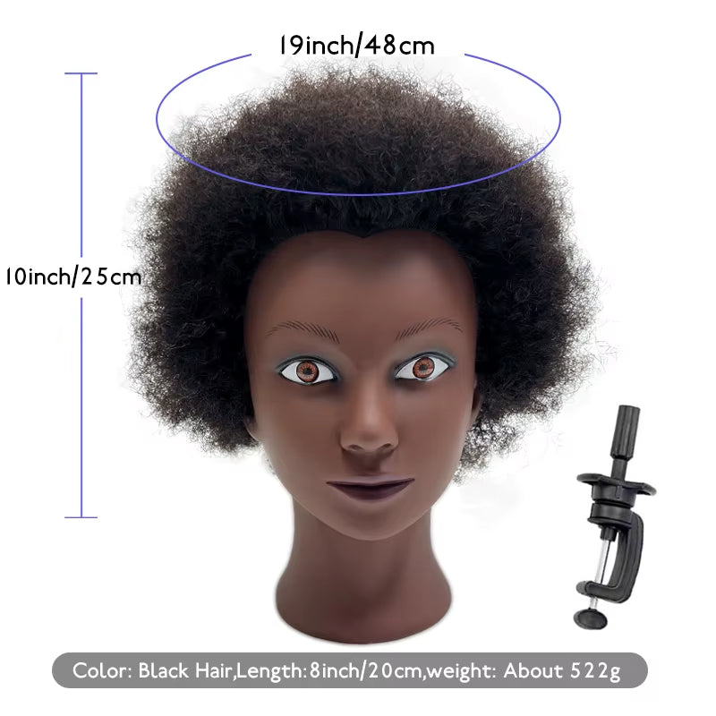 100% Human Hair Professional Mannequin Head with Short Afro Curly Hair Premium Black Mannequin Head with Cosmetology Doll Head