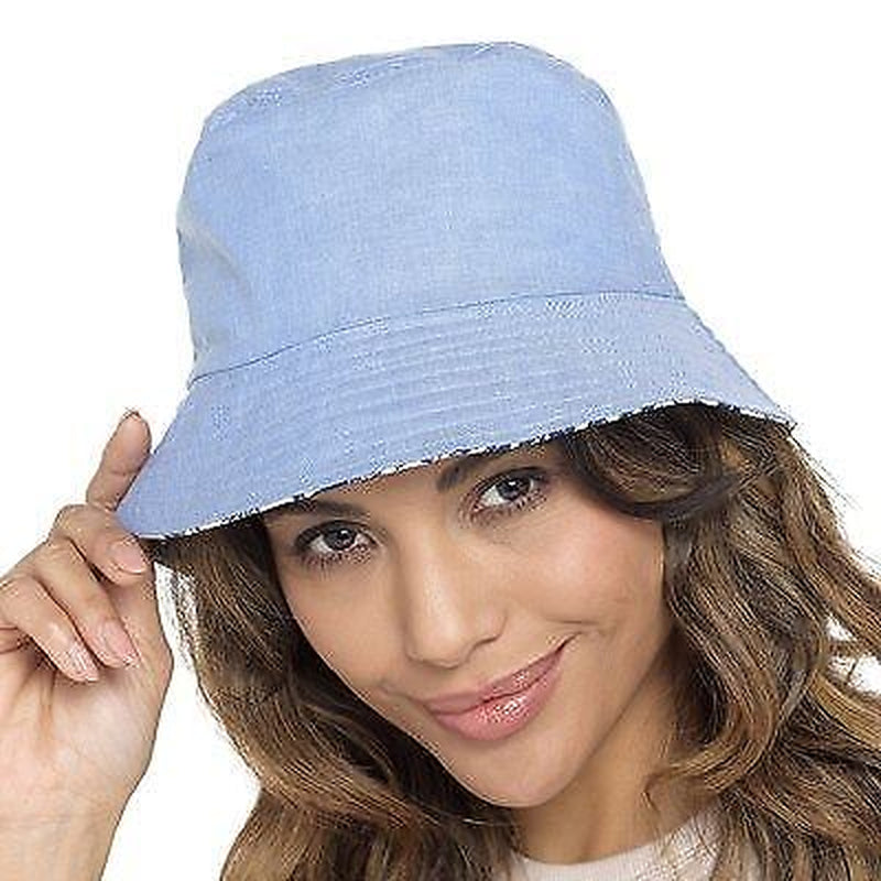 LADIES LIGHT DENIM BLUE BUCKET HAT SUN PROTECTION SUMMER BEACH FESTIVAL FISHING