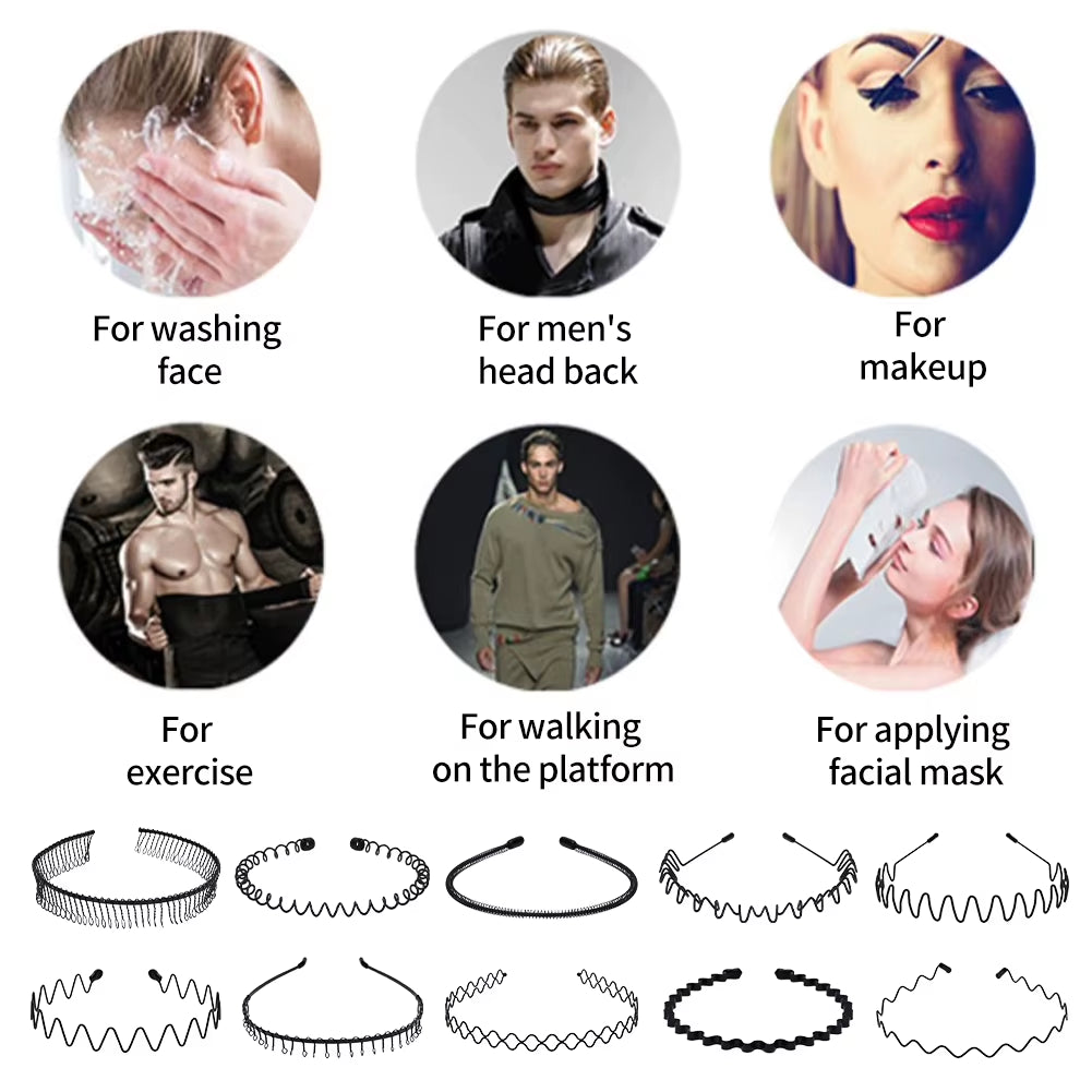 10 Pcs Headband and 10 Pcs Hairband Men Women Face Washing with Hairband Adjustable Wavy Spring Headband Set