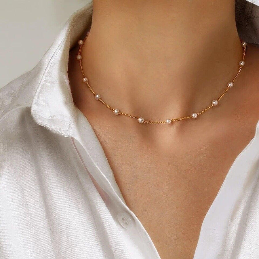 Pearl Necklace Choker Chain Beads Jewellery