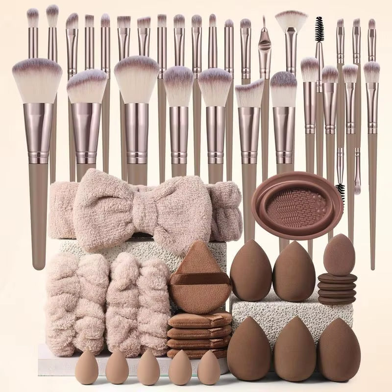 Christmas Professional Makeup Tools Set,15/33/54Pcs Brush Sponge Puff Headband Cleaning Bowl, Multi-Sue Facial Accessories