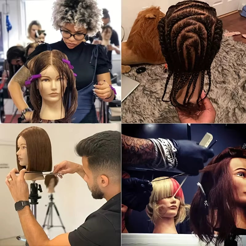 Mannequin Head with 70% Real Hair Straight Human Hair Manikin Doll Head for Hairdressing Training and Practice