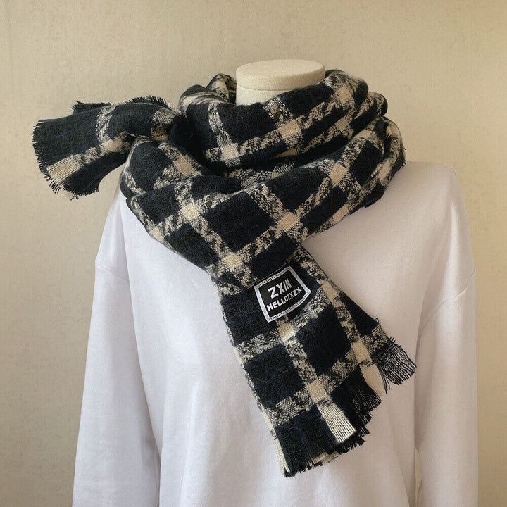 Men Ladies Women Unisex Classic Checked Tartan Print Plain Beige Tassel Scarf UK