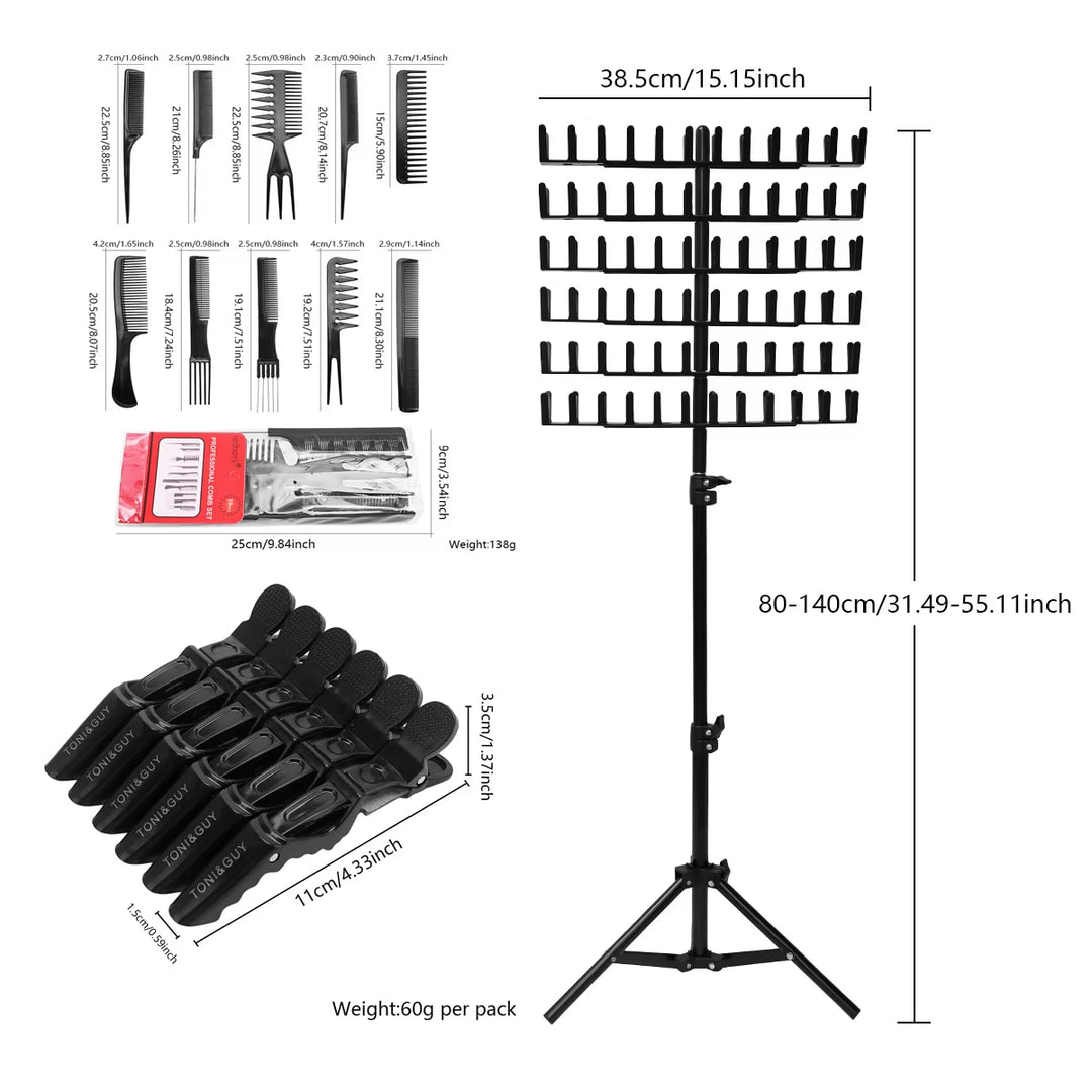 144 Pegs Hair Braiding Rack 2 Sided Comb Clip Set Hair Racks for Braiders Standing Height Adjustable Braid Rack Holder Braiders