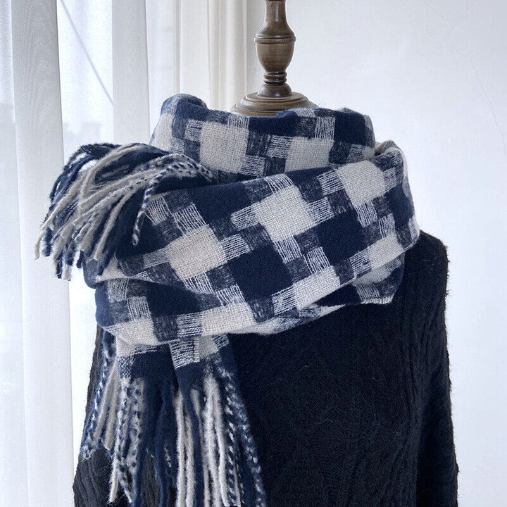 Men Ladies Women Unisex Classic Checked Tartan Print Plain Beige Tassel Scarf UK