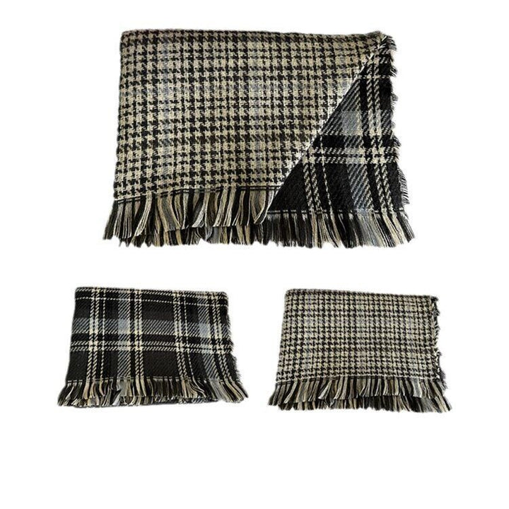 Men Ladies Women Unisex Classic Checked Tartan Print Plain Beige Tassel Scarf UK