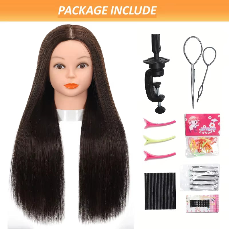 Premium Mannequin Head with Long Straight Hair 80% Human Hair & Wig Stand for Hairdresser Practice Training + DIY Hair Styling B