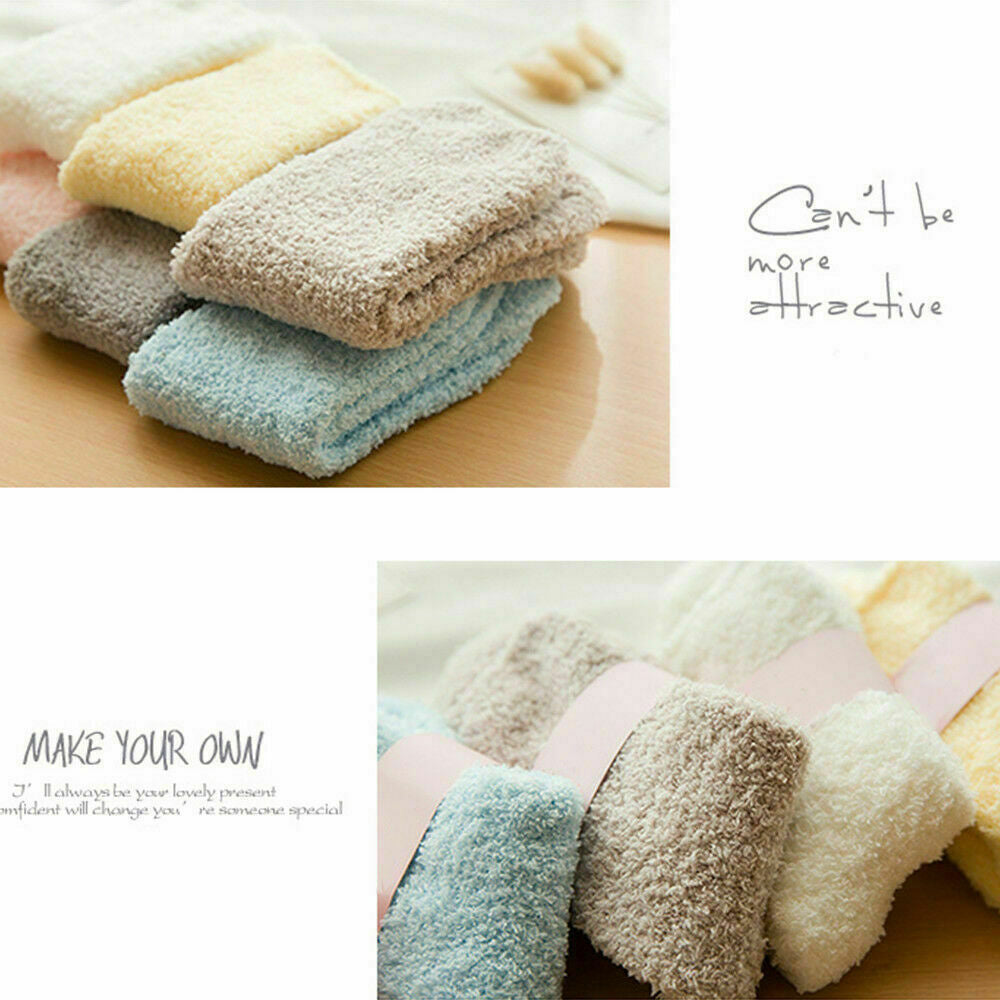 6Pairs Women Ladies Soft Fluffy Bed Socks Warm Lounge Slipper Fleece Sock Winter