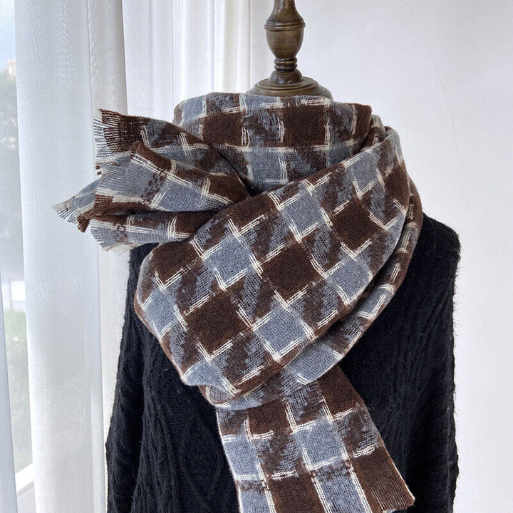 Men Ladies Women Unisex Classic Checked Tartan Print Plain Beige Tassel Scarf UK