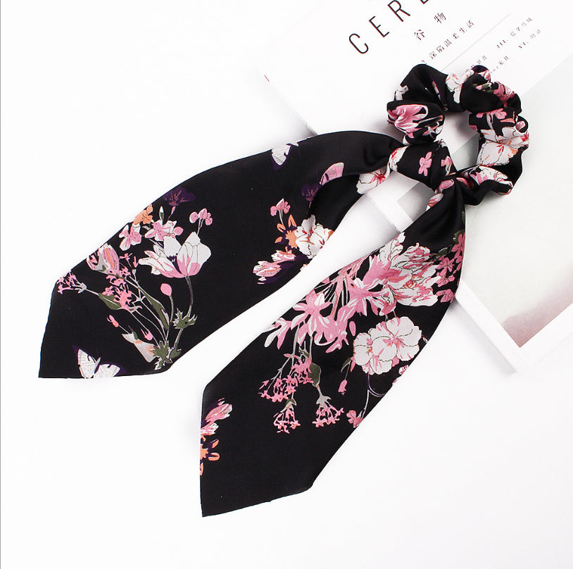 Floral Scrunchies Scarf Hair Bow Ponytail Elastic Boho Hairband Rope Ribbon Ties