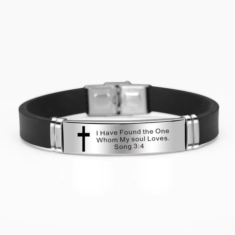 Religion Cross Bible Verse Bracelet Bangle Christian Inspiring Faith Stainless Steel Bracelets Silicone Wristband for Men Women