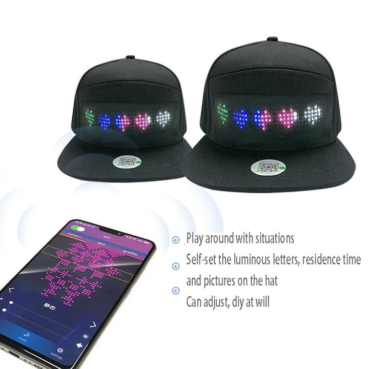 Fashion Luminous Scrolling Message Display Board LED Hip Hop Cap for Dance Mobile Phone APP Control Glowing Cap Gift