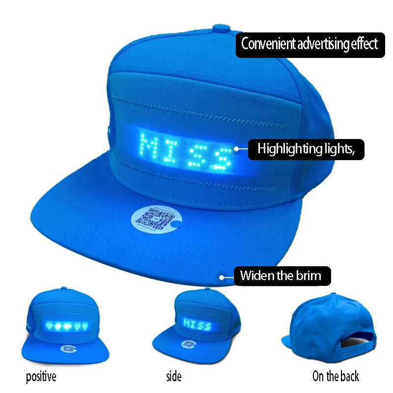 Fashion Luminous Scrolling Message Display Board LED Hip Hop Cap for Dance Mobile Phone APP Control Glowing Cap Gift