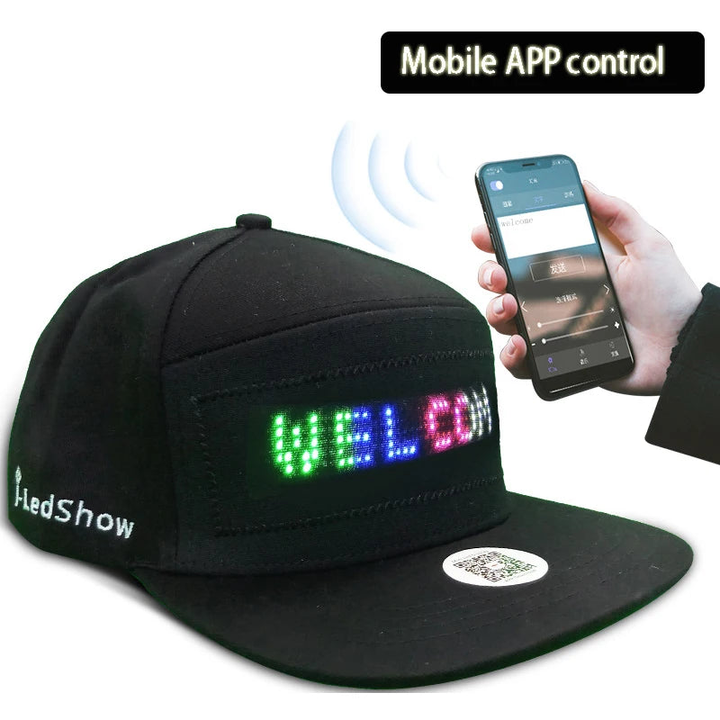 Fashion Luminous Scrolling Message Display Board LED Hip Hop Cap for Dance Mobile Phone APP Control Glowing Cap Gift