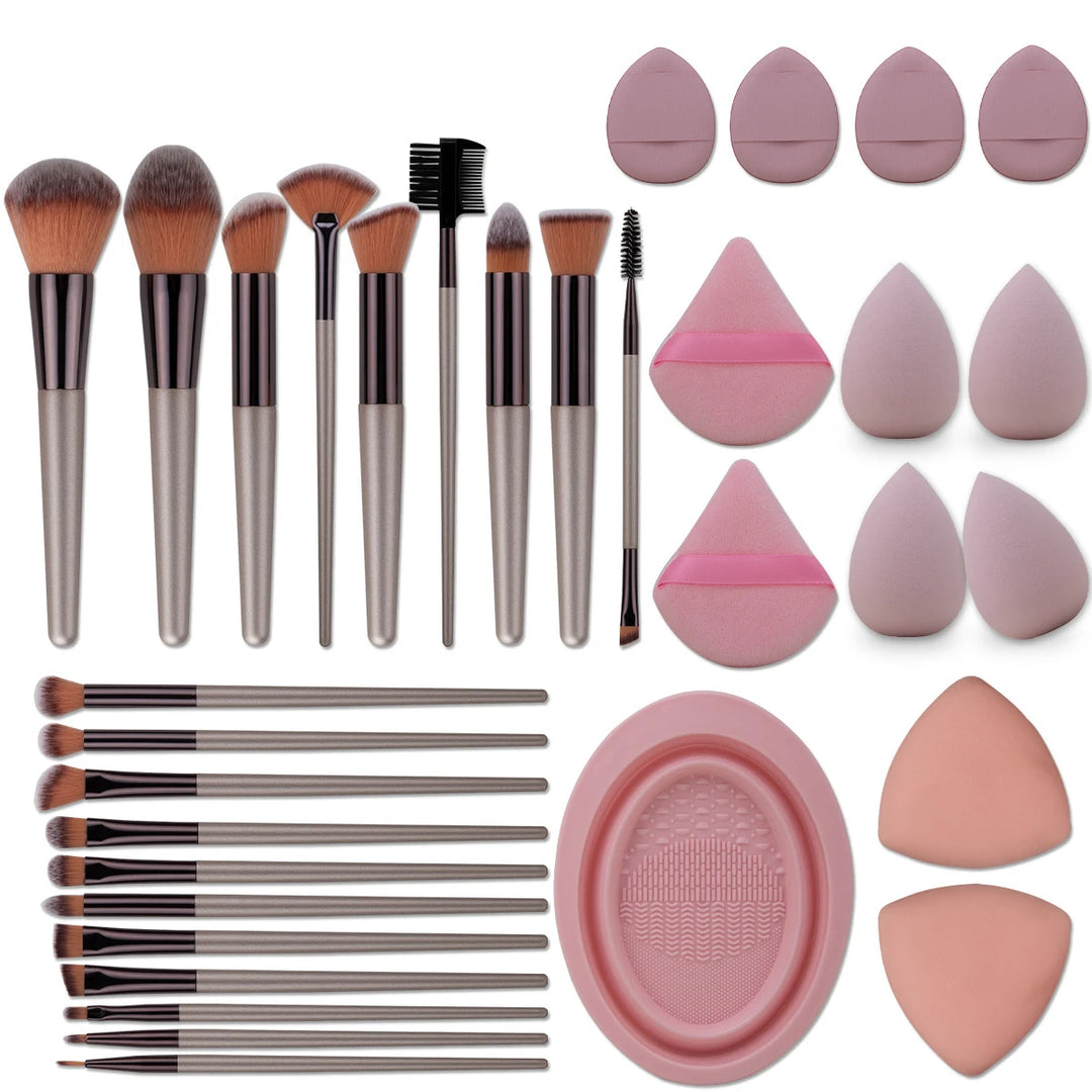 Christmas Professional Makeup Tools Set,15/33/54Pcs Brush Sponge Puff Headband Cleaning Bowl, Multi-Sue Facial Accessories