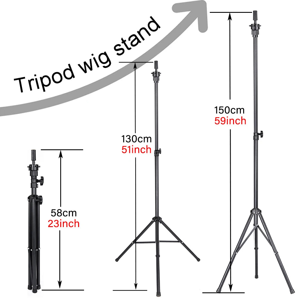 150Cm Black Wig Stand Tripod Adjustale Wig Tripod Wig Stand Mannequin Head for Wig Head Stand for Making Wig Tete De Perruque