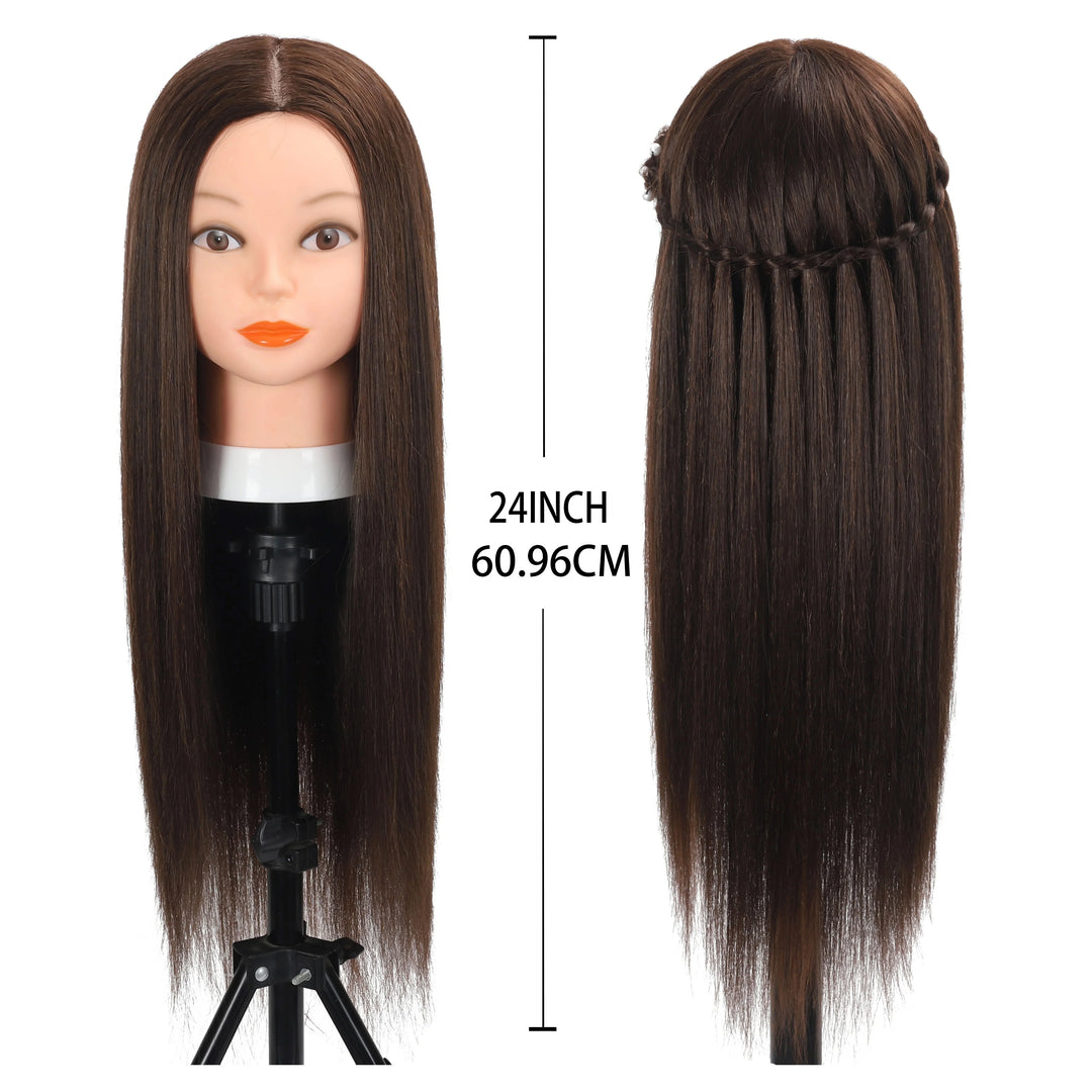 Premium Mannequin Head with Long Straight Hair 80% Human Hair & Wig Stand for Hairdresser Practice Training + DIY Hair Styling B