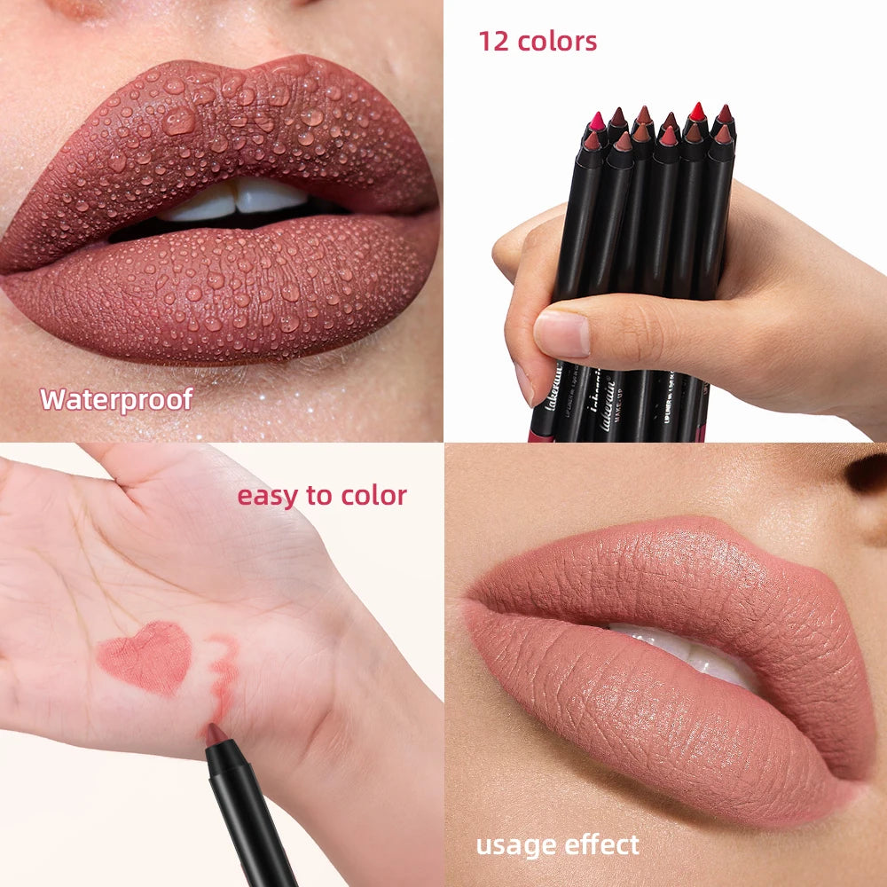 Long Lasting Lipstick 24H Brown Lip Liner Black Lot Lip Pencils Set Pencil Eyeliner Lips Original Makeup Cosmetics Lipliner Pack