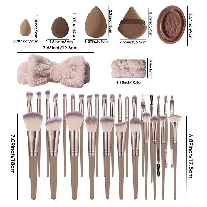 Christmas Professional Makeup Tools Set,15/33/54Pcs Brush Sponge Puff Headband Cleaning Bowl, Multi-Sue Facial Accessories