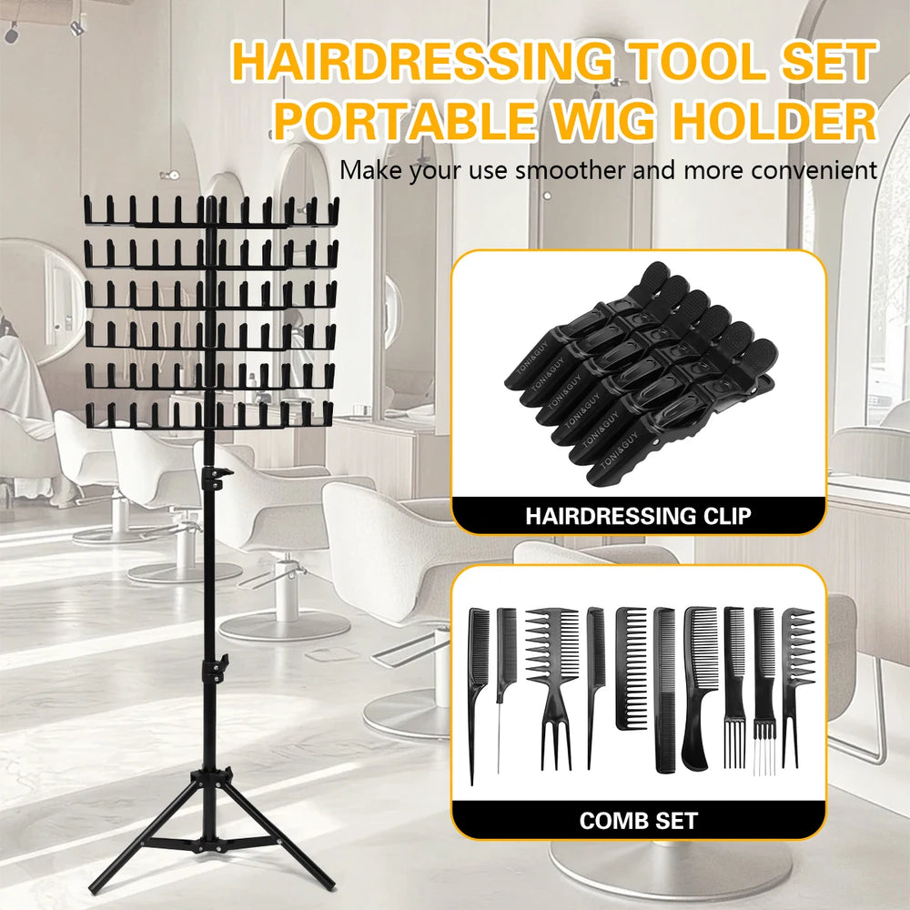 144 Pegs Hair Braiding Rack 2 Sided Comb Clip Set Hair Racks for Braiders Standing Height Adjustable Braid Rack Holder Braiders