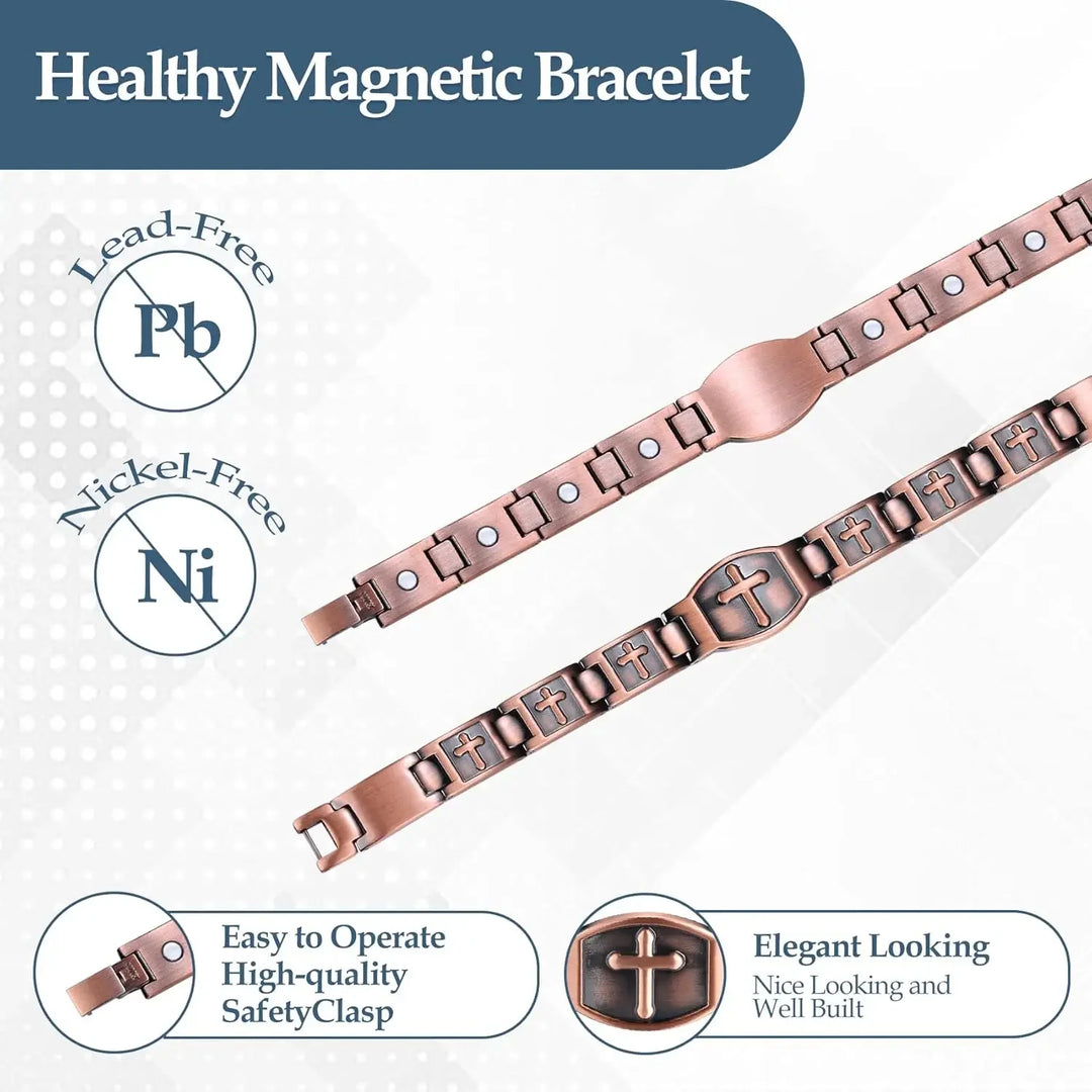 Pure Copper Bracelet for Men Ultra Strength Magnetic Therapy Cross Link Bracelets Jewelry Gifts