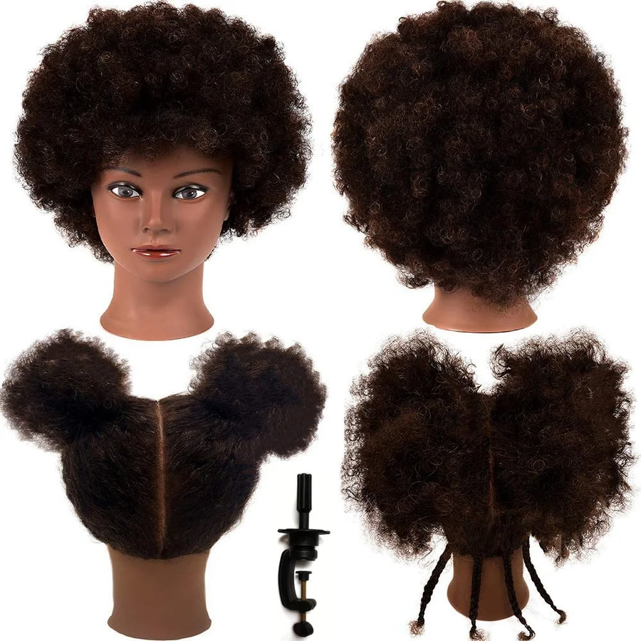 African Curly Hair Mannequin Head 100% Human Hair Curly Hair Hairdresser Hair Styling Hairdresser Practice Styling