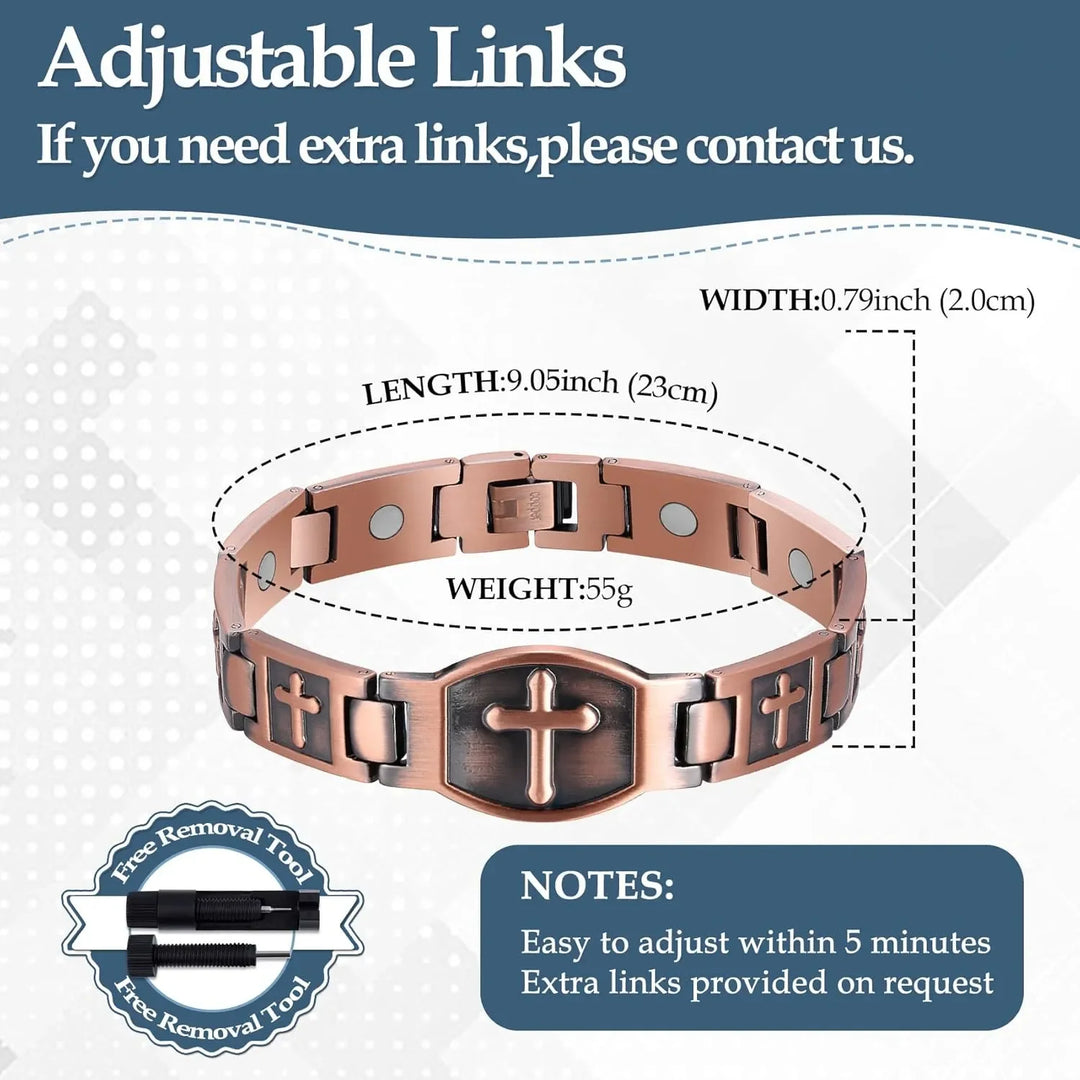 Pure Copper Bracelet for Men Ultra Strength Magnetic Therapy Cross Link Bracelets Jewelry Gifts