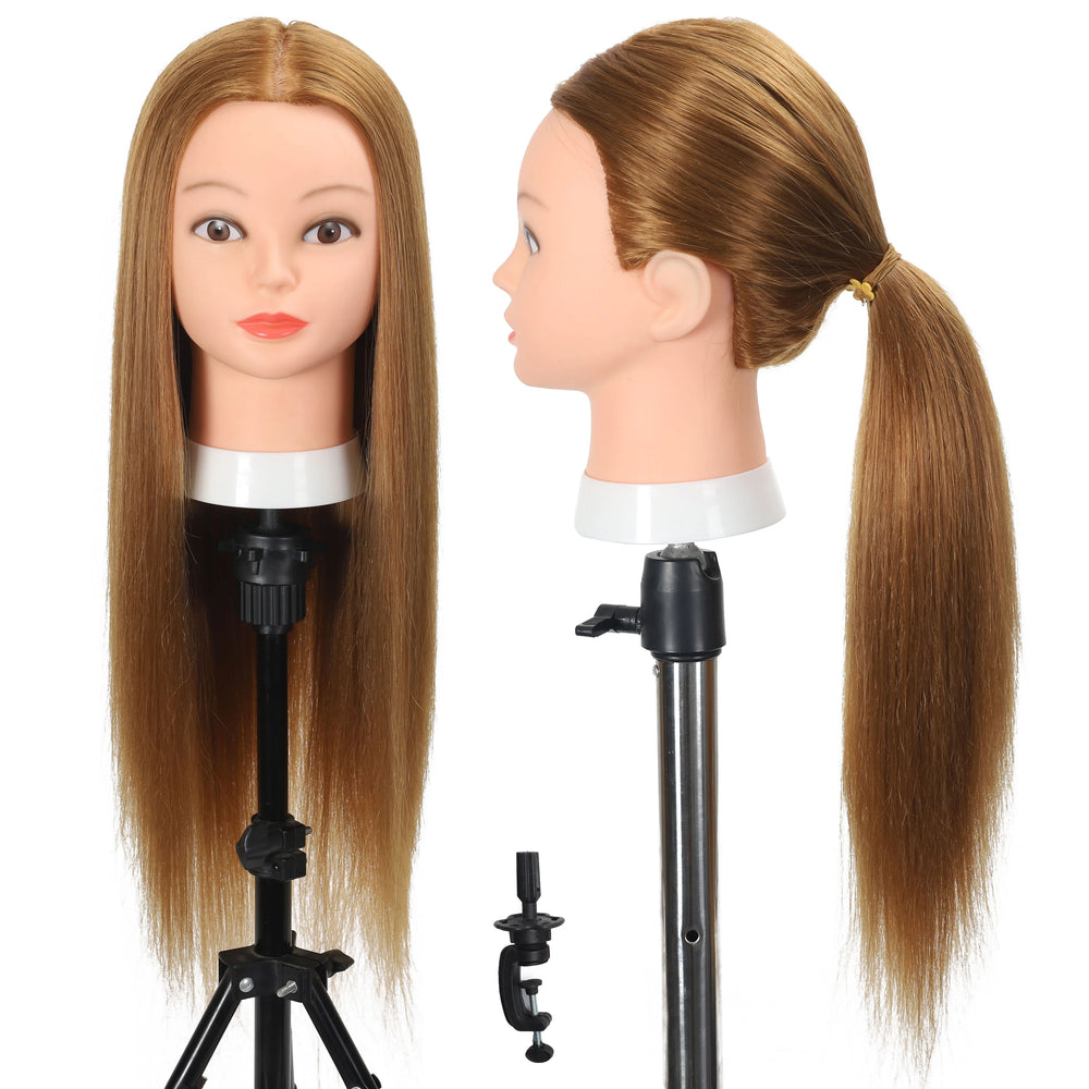 Mannequin Head with 70% Real Hair Straight Human Hair Manikin Doll Head for Hairdressing Training and Practice