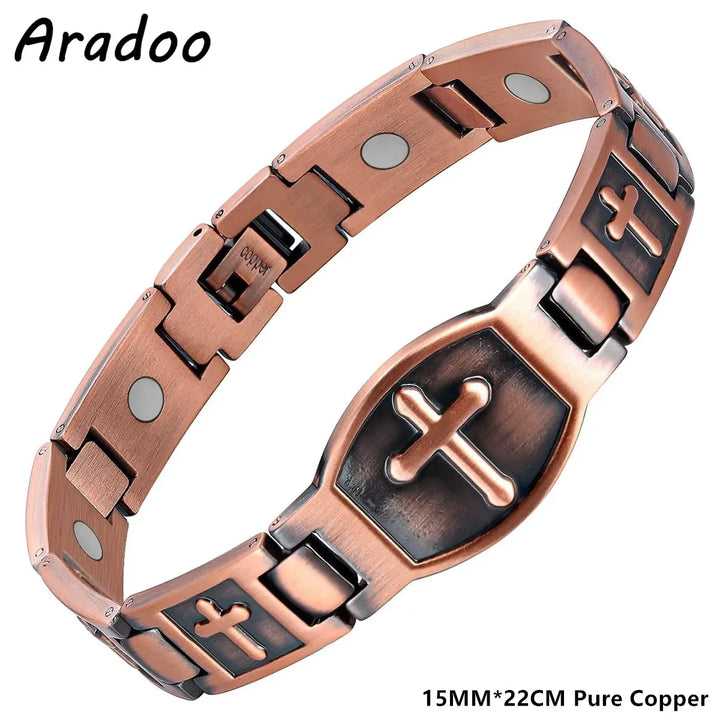 Pure Copper Bracelet for Men Ultra Strength Magnetic Therapy Cross Link Bracelets Jewelry Gifts