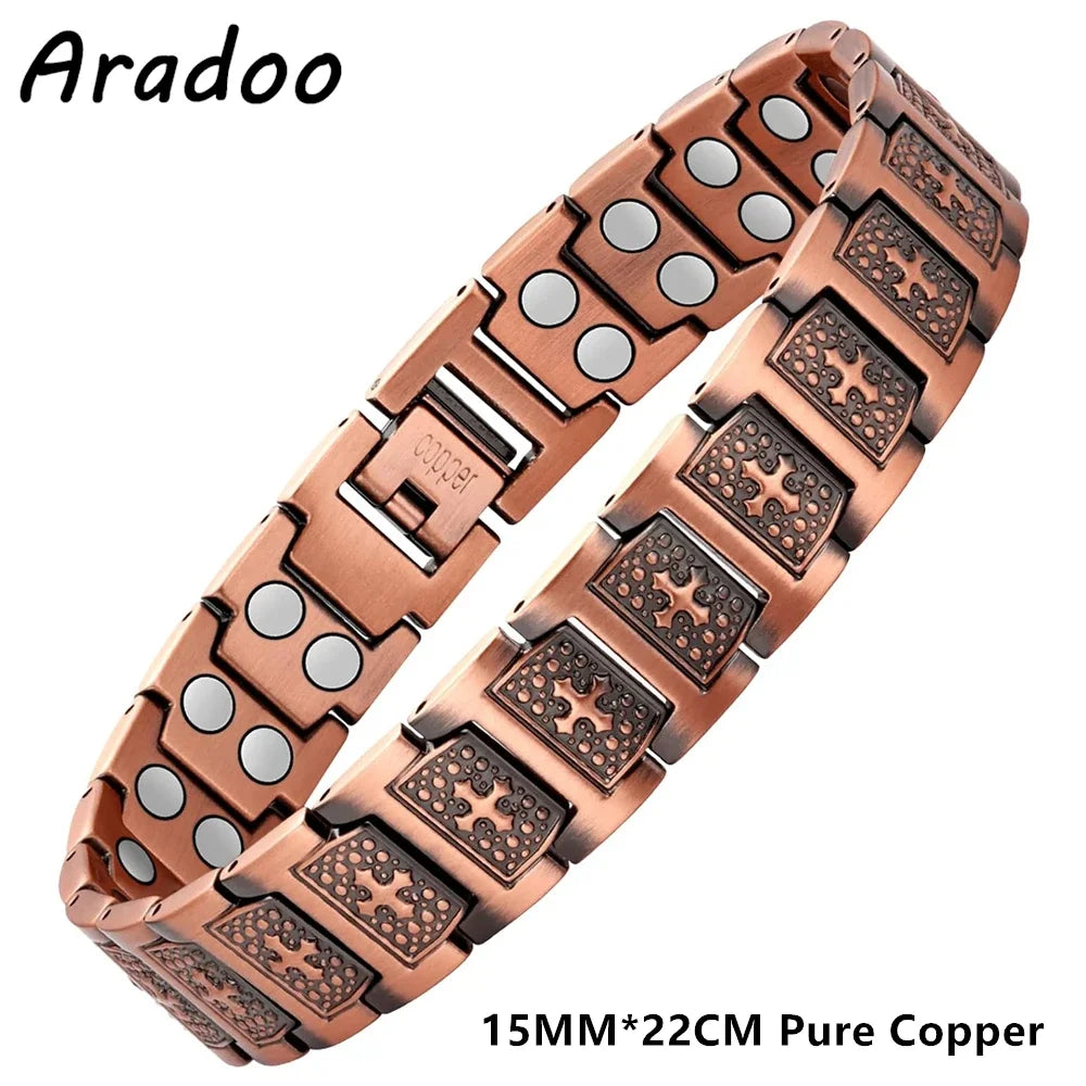 Pure Copper Bracelet for Men Ultra Strength Magnetic Therapy Cross Link Bracelets Jewelry Gifts