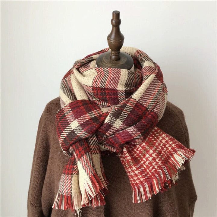 Men Ladies Women Unisex Classic Checked Tartan Print Plain Beige Tassel Scarf UK