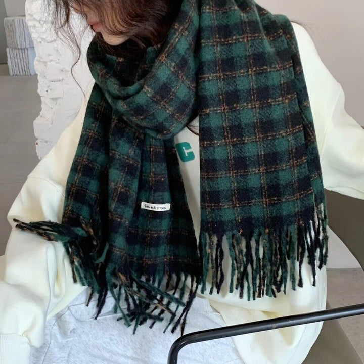 Men Ladies Women Unisex Classic Checked Tartan Print Plain Beige Tassel Scarf UK