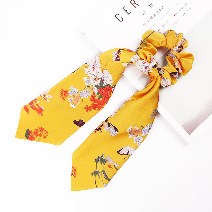 Floral Scrunchies Scarf Hair Bow Ponytail Elastic Boho Hairband Rope Ribbon Ties