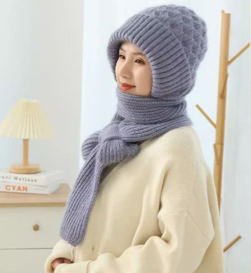 Integrated Ear Protection Windproof Cap Scarf Knitting Thickening Hat Winter UK