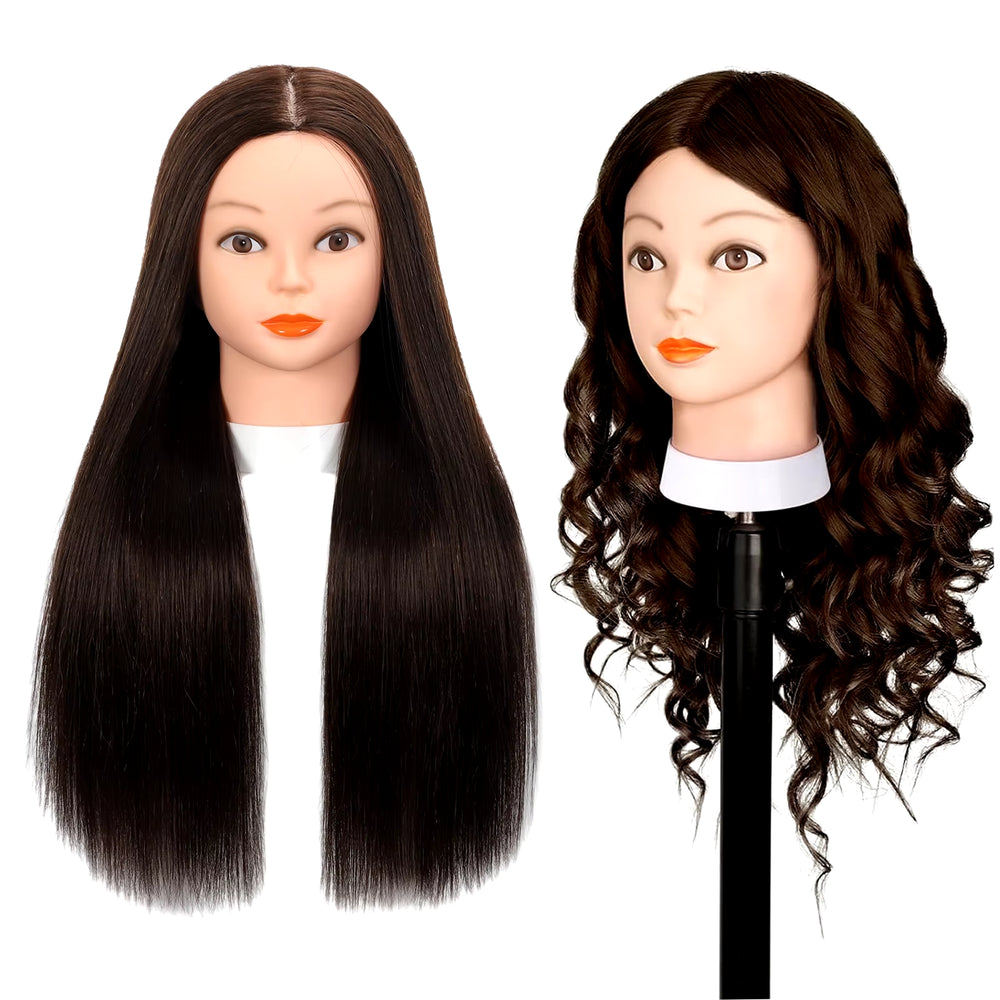 Premium Mannequin Head with Long Straight Hair 80% Human Hair & Wig Stand for Hairdresser Practice Training + DIY Hair Styling B