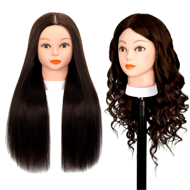 Premium Mannequin Head with Long Straight Hair 80% Human Hair & Wig Stand for Hairdresser Practice Training + DIY Hair Styling B