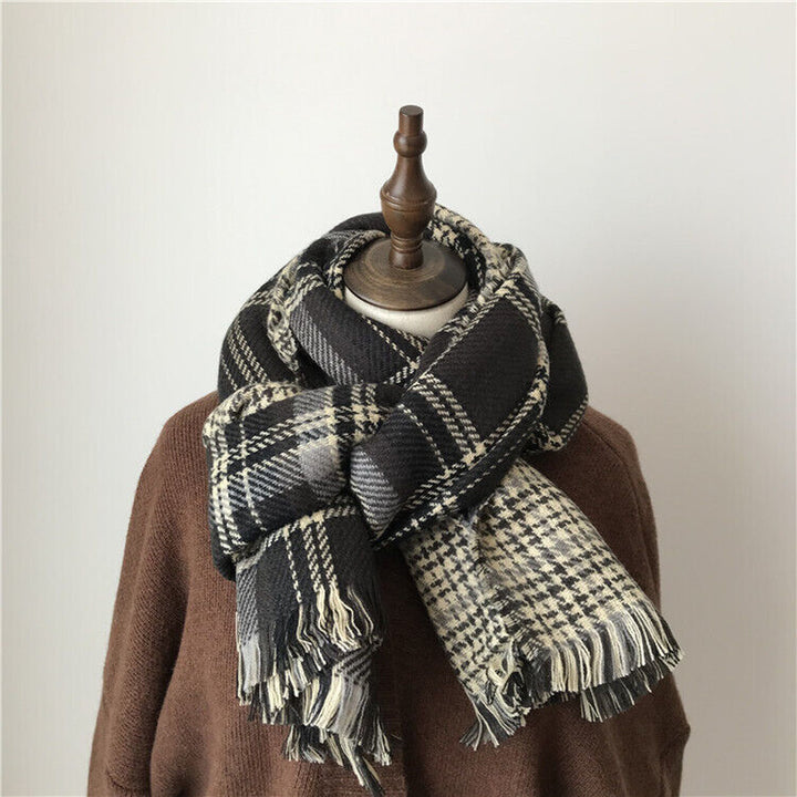 Men Ladies Women Unisex Classic Checked Tartan Print Plain Beige Tassel Scarf UK