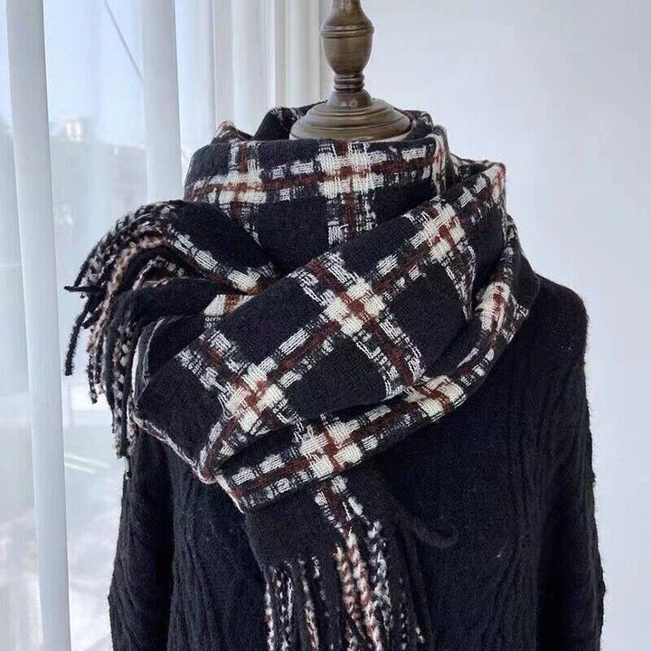 Men Ladies Women Unisex Classic Checked Tartan Print Plain Beige Tassel Scarf UK