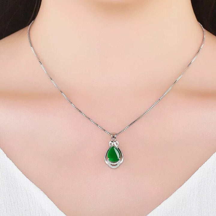 925 Sterling Silver Crystal Water Drop Jade Pendant Necklace Women Jewellery UK