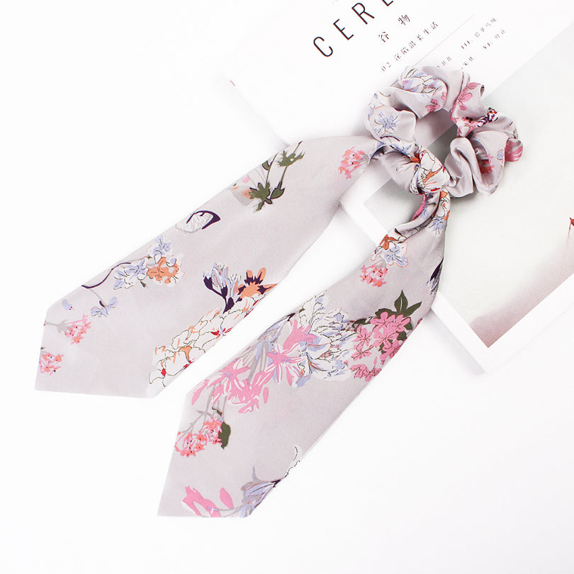 Floral Scrunchies Scarf Hair Bow Ponytail Elastic Boho Hairband Rope Ribbon Ties