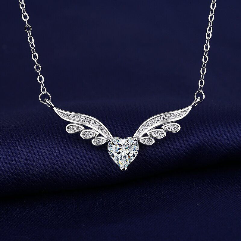 Elegant Crystal Angel Wing Heart Choker Necklace Women Girls Silver Jewellery