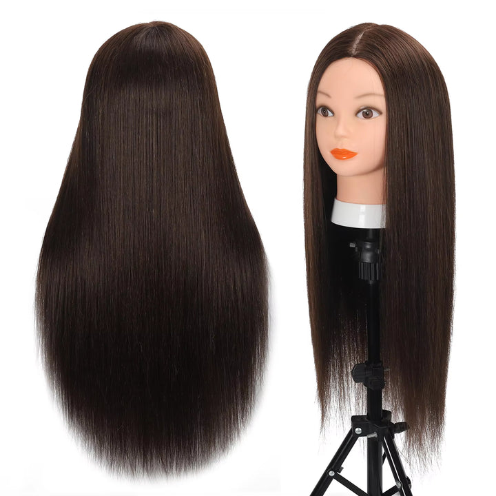 Premium Mannequin Head with Long Straight Hair 80% Human Hair & Wig Stand for Hairdresser Practice Training + DIY Hair Styling B