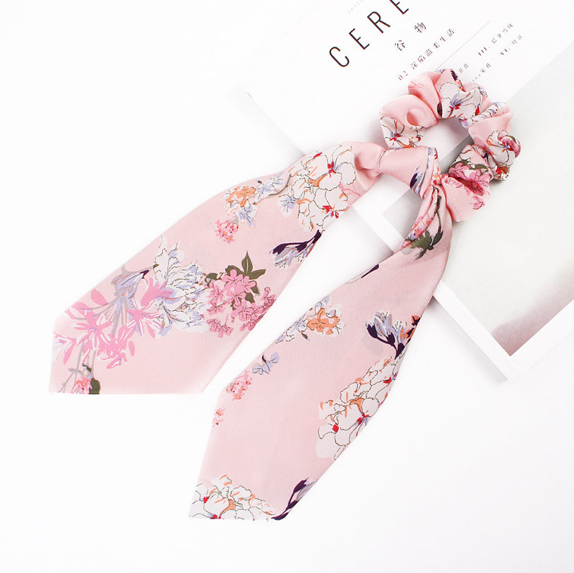 Floral Scrunchies Scarf Hair Bow Ponytail Elastic Boho Hairband Rope Ribbon Ties