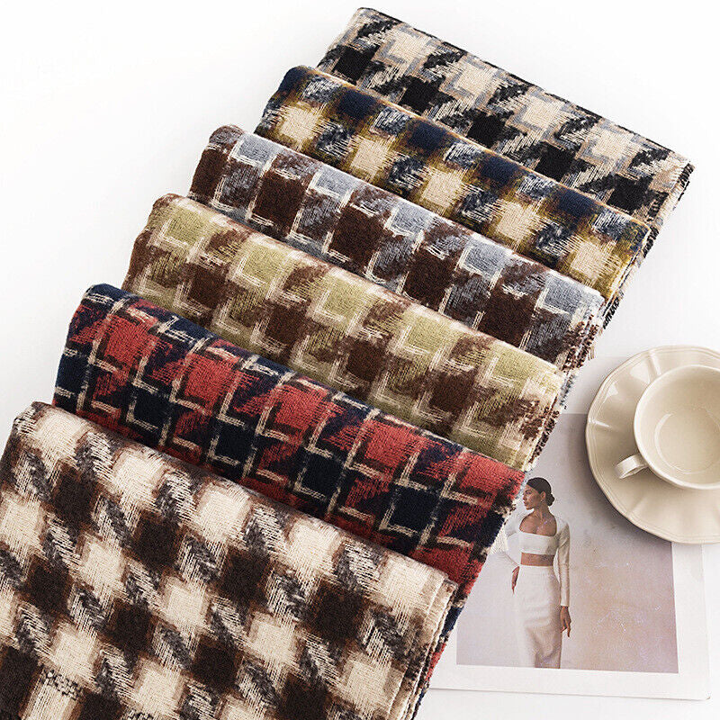 Men Ladies Women Unisex Classic Checked Tartan Print Plain Beige Tassel Scarf UK